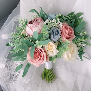 Wedding bouquet,Dusty rose, dusty blue, sage green,blush pink,ivory,Bridal Bouquets, bridesmaid bouquet,Boho  Bouquets,