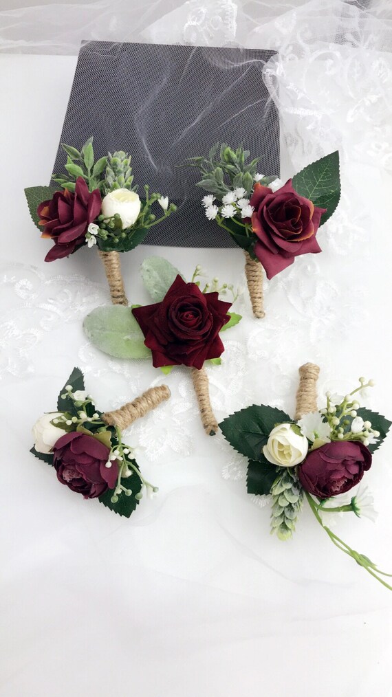 Burgundy Boutonnieres Wedding Boutonnieres Groom | Etsy