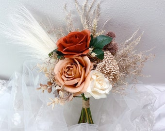 Burnt orange ,pampas bouquet,bridesmaids bouquets ,flower girl Bouquet ,fall wedding, wedding decorations,home decorations
