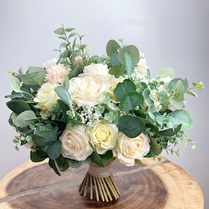 Ivory wedding bouquet ivory & greenery bridal bridesmaids bouquet ivory rose ,eucalyptus, garden wedding ,beach wedding