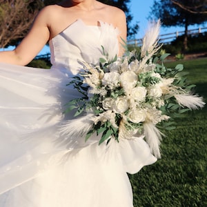 White Peony Rose Wedding Bouquet: Cream Green Eucalyptus