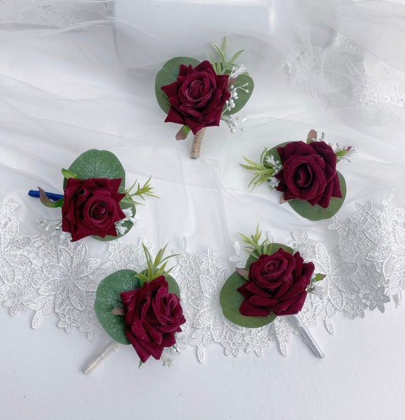 Burgundy Boutonnieres Wedding Boutonnieres Groom | Etsy