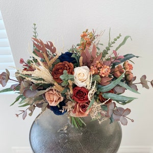 Burn orange,navy,ivory, boho bouquet,fall winter Wedding Bouquets, Bridal Bridesmaids Bouquets,