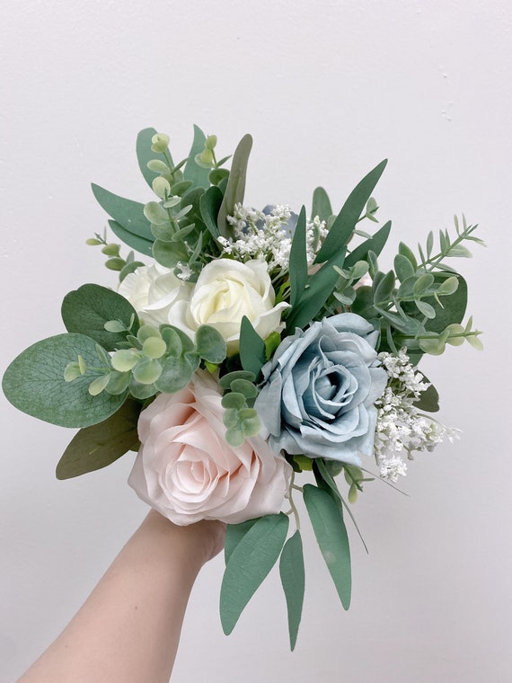 Flower Girl Bouquet,dusty Blue , Sage Green,white Rose, Blush,babys  Eucalyptus,bridesmaids Bouquet,flower Wedding Decorations 