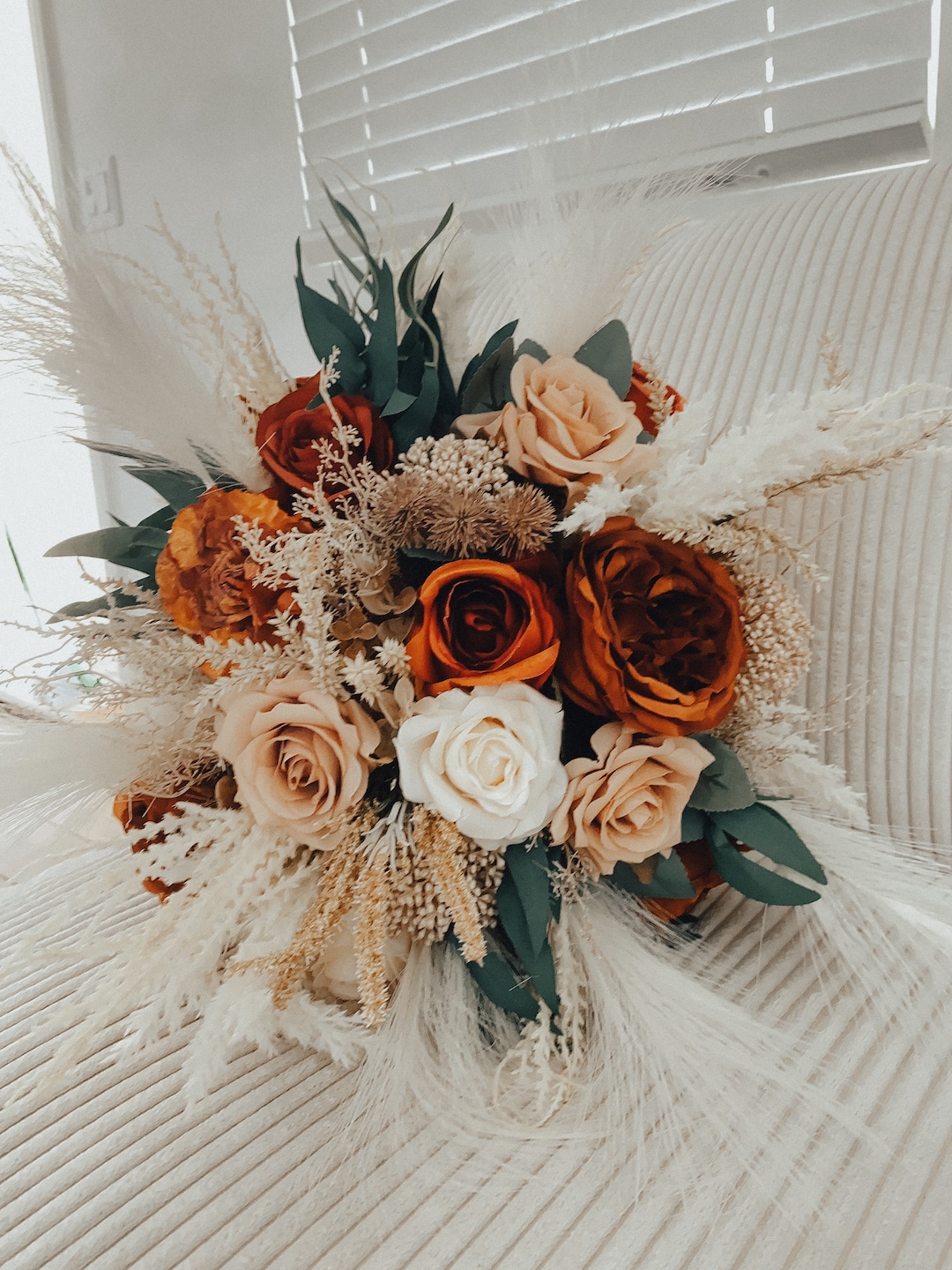 Burnt Orange,ivory,sage Green Wedding Bouquets Bridal Bridesmaids Bouquets, Fall Winter Wedding