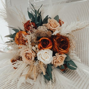 Burnt orange,ivory,sage green Wedding Bouquets Bridal Bridesmaids Bouquets, fall Winter Wedding Bouquet,