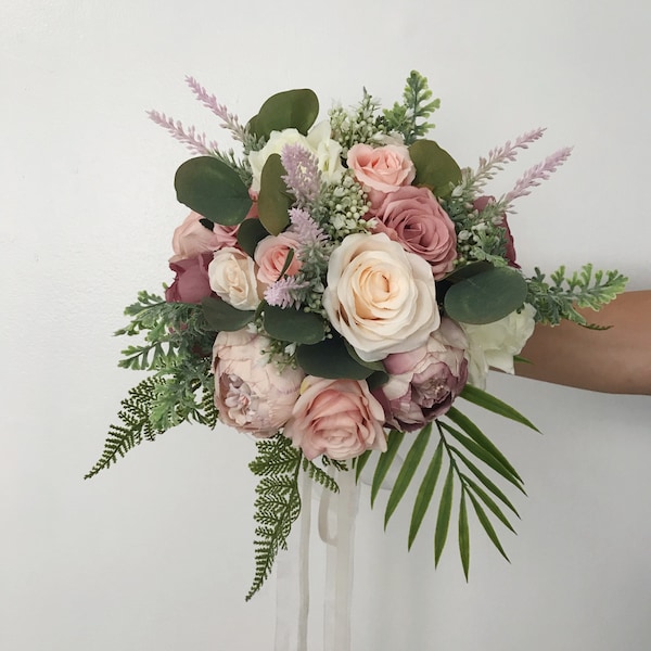 Dusty rose &ivory bouquet,Wedding Bouquets, Bridal bridesmaid Bouquets,Boho Bouquets, Blush, Mauve, Eucalyptus, dusty miller