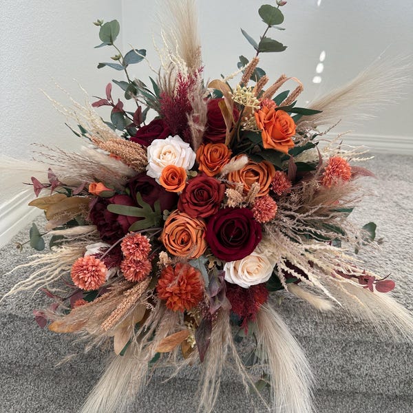 Burgundy Wedding Bouquet, Silk Rose Bridal Bridesmaid Bouquet