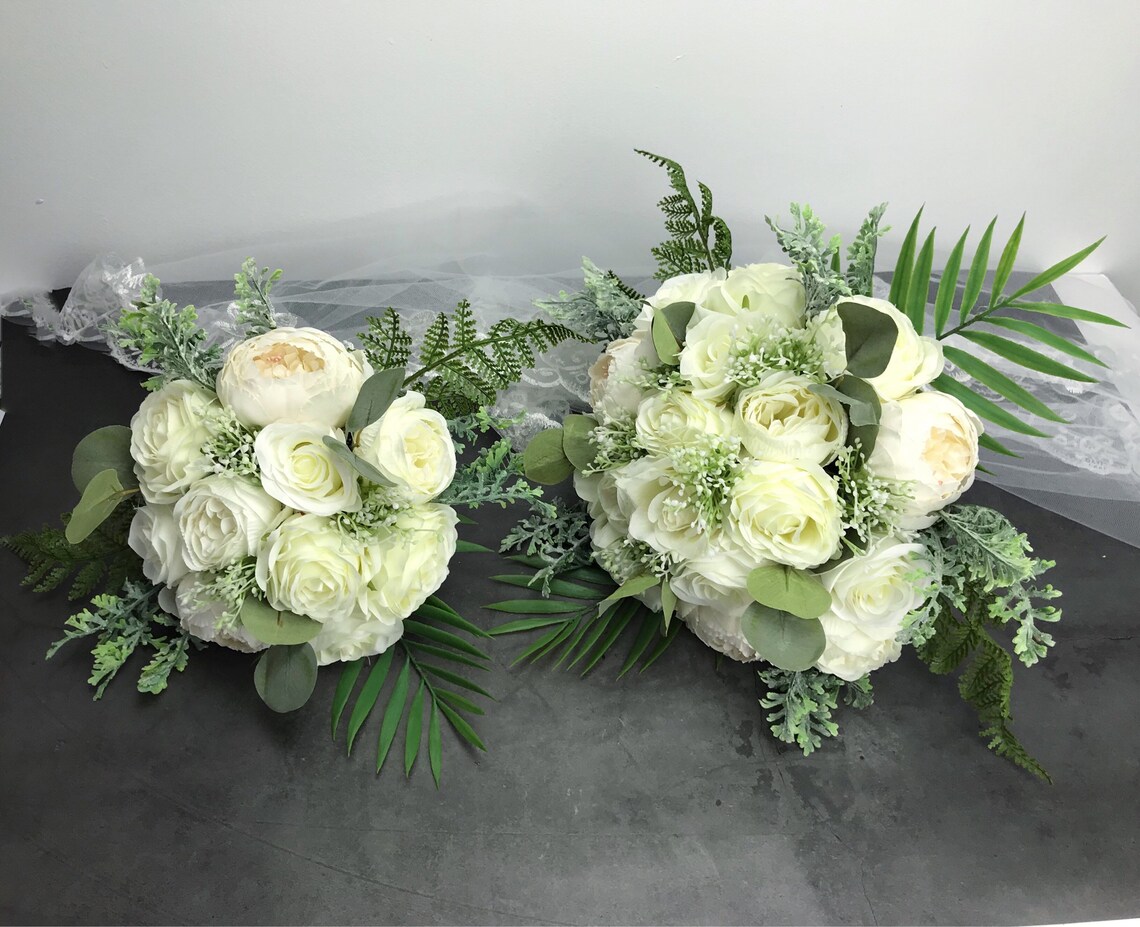 Wedding Bouquets white greenery bouquets garden wedding | Etsy