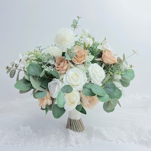 Wedding bouquet,white  greenery champagne,beige,cream ivory bouquet,bridal bridesmaid bouquet,peonies rose eucalyptus