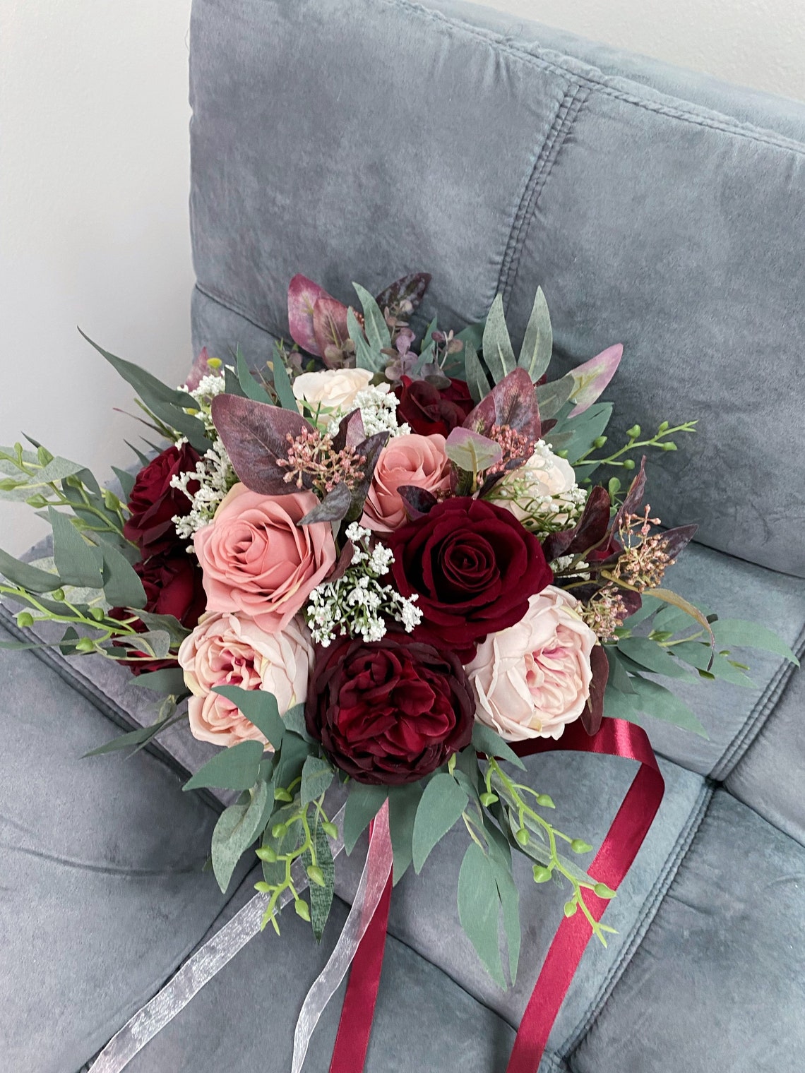 Dusty rose &burgundyblushWedding Bouquets Bridal bridesmaid image 2