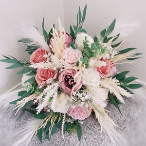 Dusty rose&Pampas grass,mauve,ivory,blush, bridal bridesmaid bouquet, peonies rose bouquet,spring summer wedding