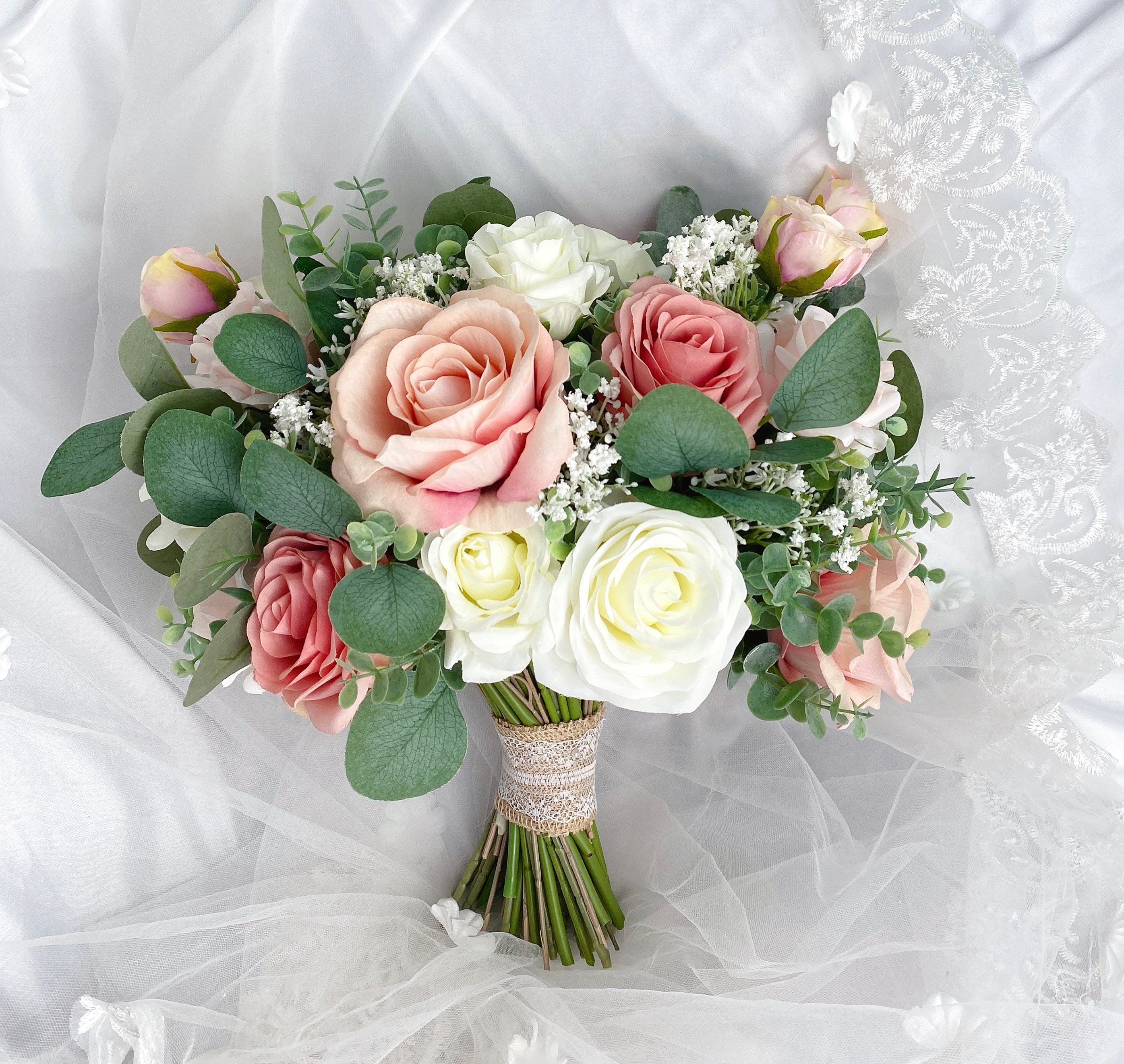 Wedding Bouquet dusty Roseblush Pink White Cream rose - Etsy UK