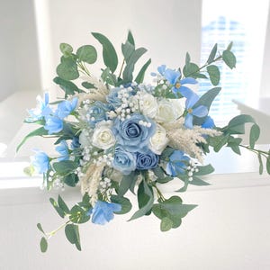 Dusty Blue, Sage, White,spring summer Wedding Bouquet, Bridal Bridesmaids Bouquet