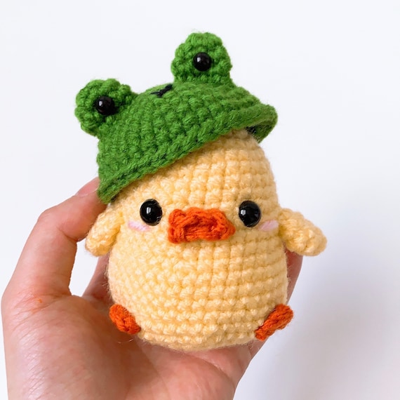 Crochet duck with frog hat Clearance