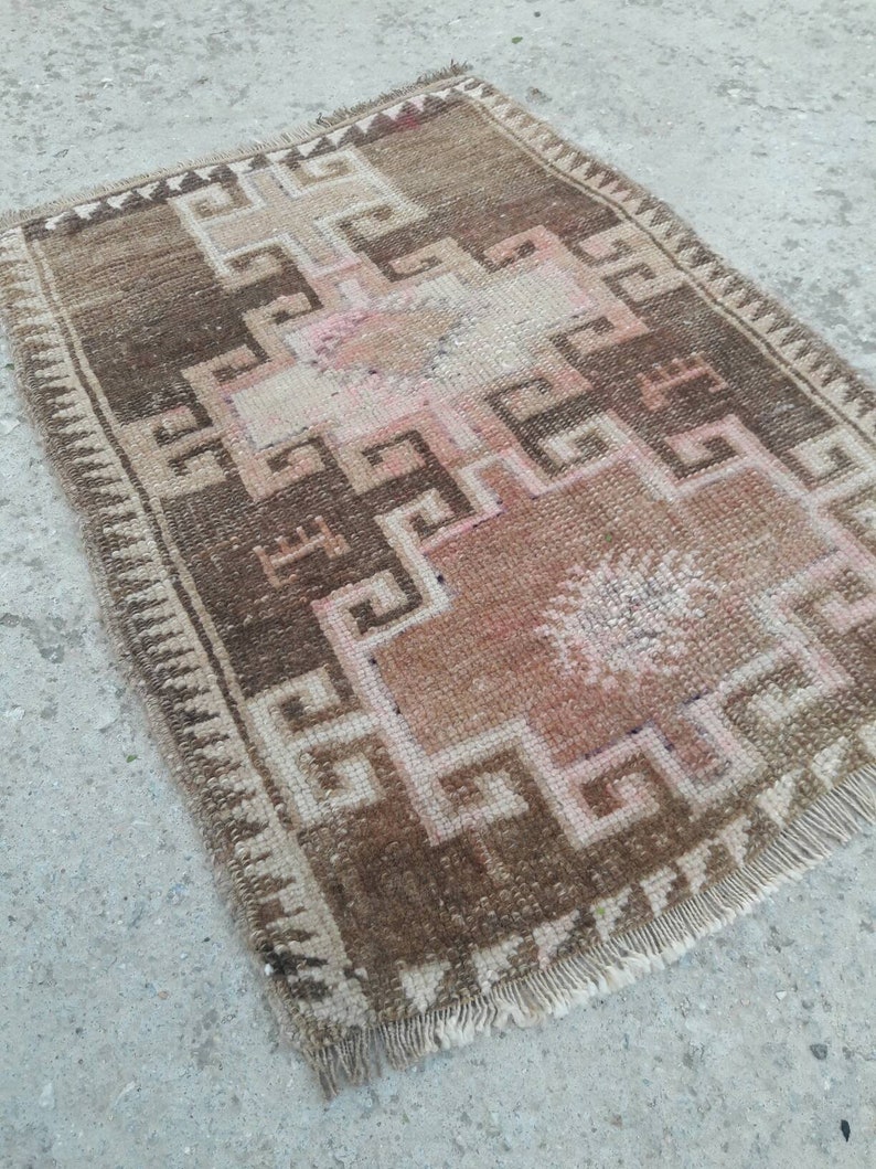 1'10x2'7 shops mini rugs, handmade wool small rug, turkish mini rug, oushak rugs, anatolian small rug, vintage mini rugs, laundry, door mat, bath