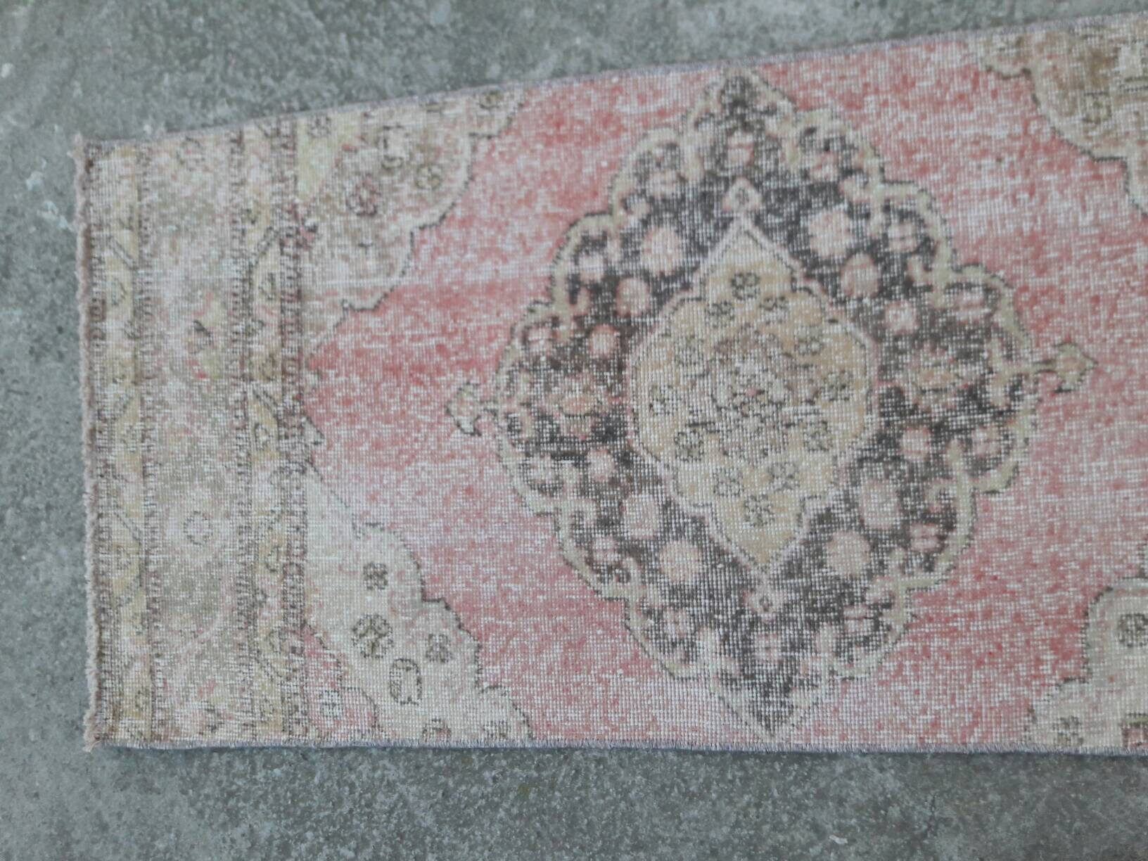 Small Rug, Powder Room Rug, Vintage Turkish Small Rug, Door Mat Rug Bedside Oushak Rug