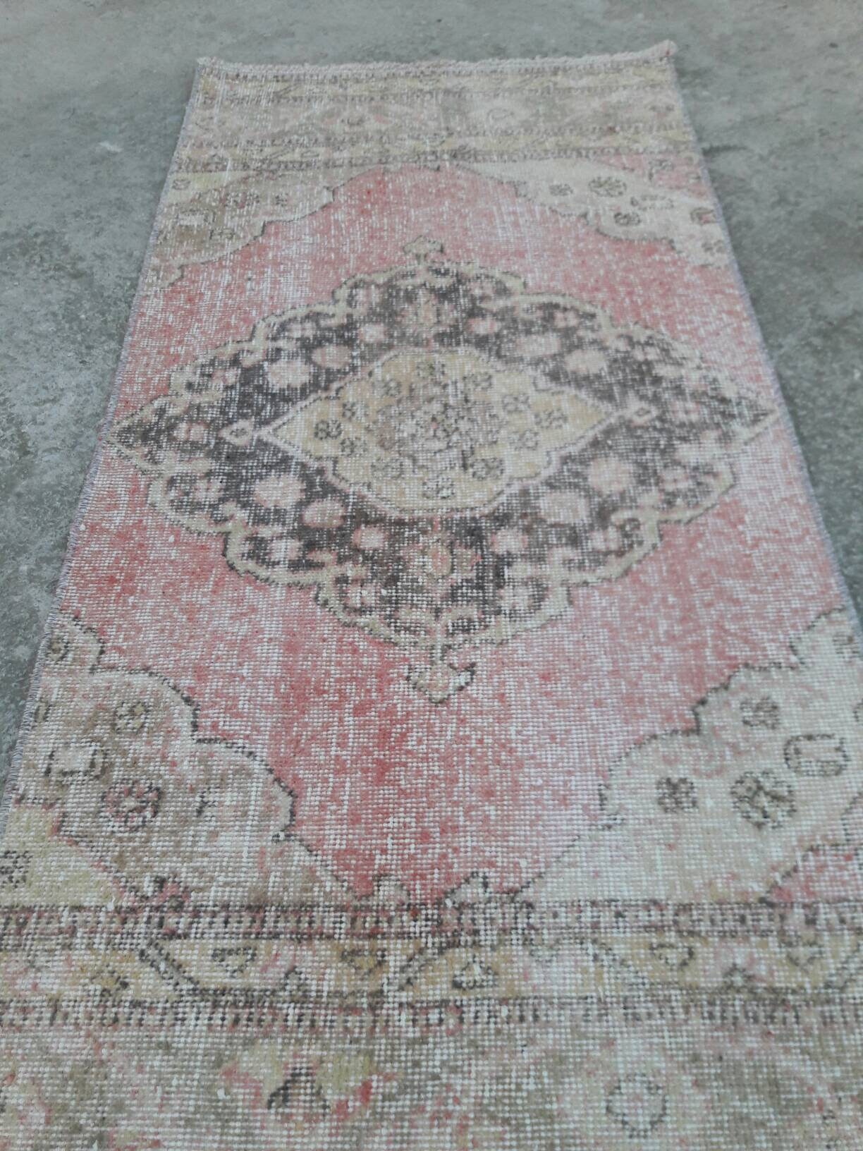 Small Rug, Powder Room Rug, Vintage Turkish Small Rug, Door Mat Rug