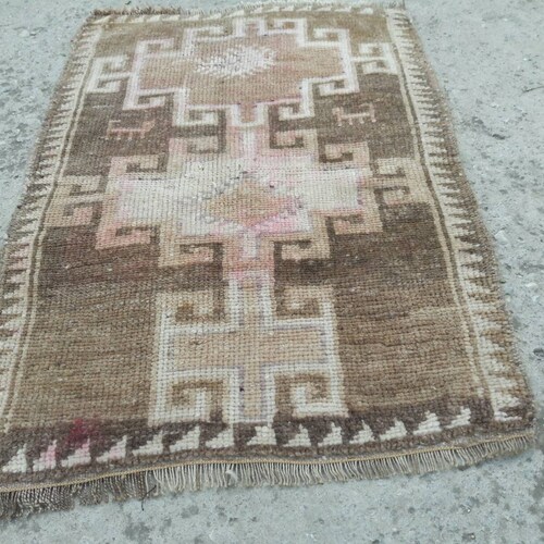 1'10x2'7 shops mini rugs, handmade wool small rug, turkish mini rug, oushak rugs, anatolian small rug, vintage mini rugs, laundry, door mat, bath
