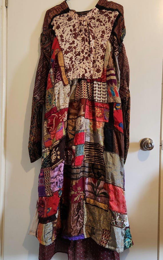 Handmade Custom Patchwork Dress Made From Vintage Indian Silk and