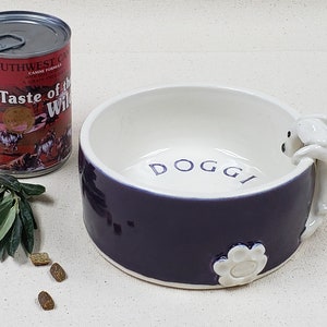 Custom Ceramic Dog Bowl,  Dog Feeding Bowl,  Dog Dish,  Purple Dog Bowl,  Doggie Dog Dish