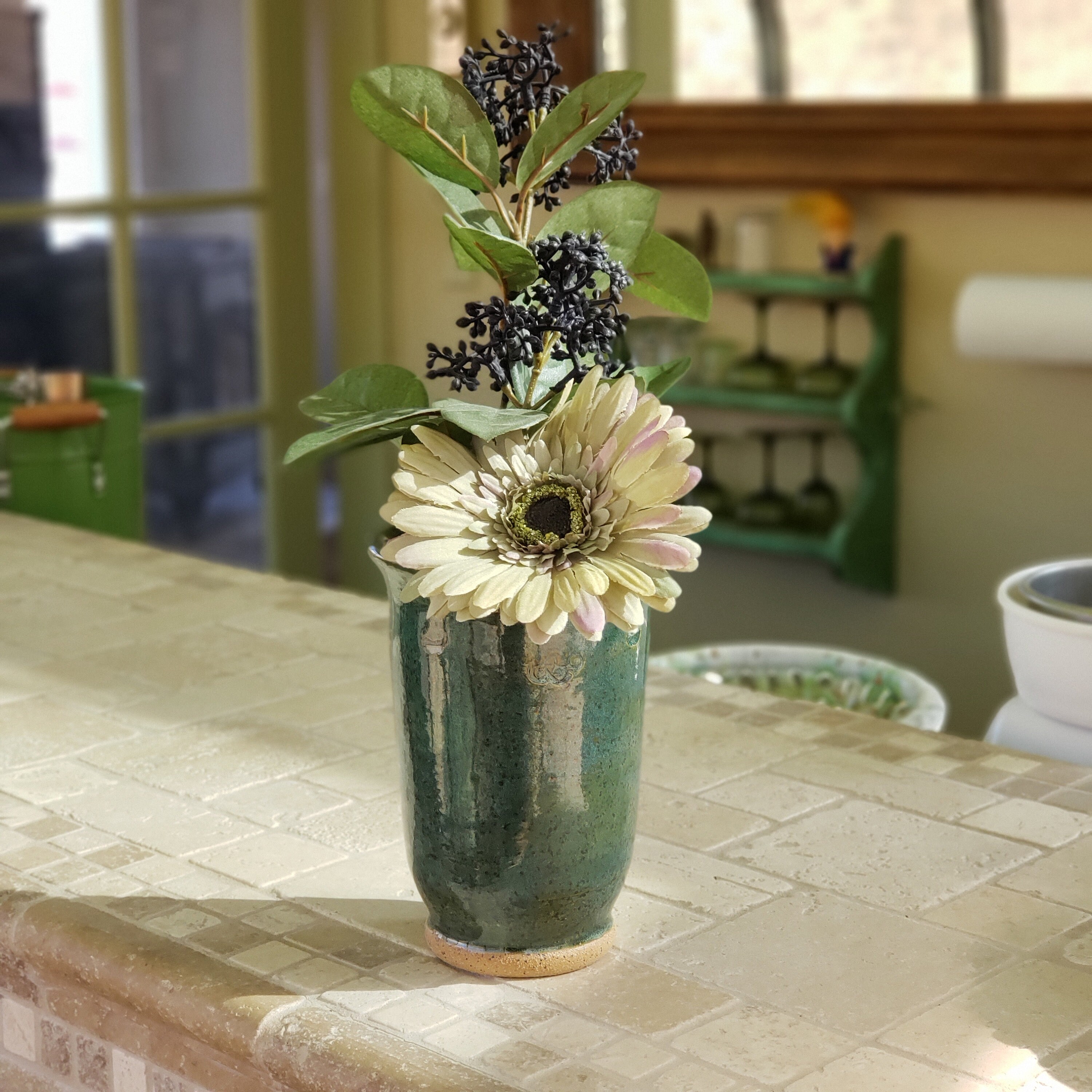 手絞り6インチ陶器花瓶：ブルーグリーンの斑点模様釉 - Etsy 日本