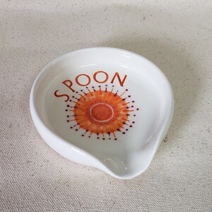 Ceramic Spoon Rest  Spoon Holder  White & Orange Spoon Rest