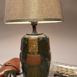 Handmade Craftsman Table Lamp, Blue & Green Side Table Lamp, Ceramic Bedside Lamp Modern Table Lamp