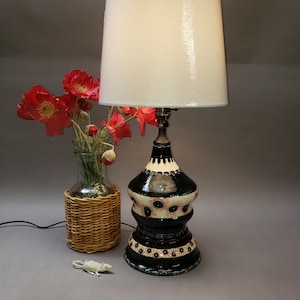 Handmade Ceramic Craftsman Lamp  Table Lamp  Black White & Red Bedside Lamp  Bohemian Art Lamp  Eclectic Table Lamp  Black Lamp