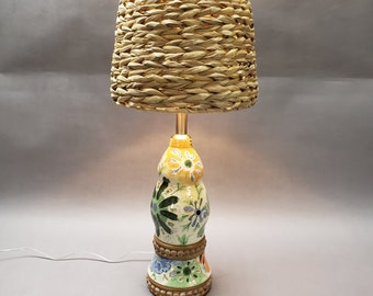 Handmade Ceramic Tropical Table Lamp  Floral Ceramic Lamp  Multi Colored Flower Lamp  Florida Lamp  Hawaii Lamp  Craftsman Lamp