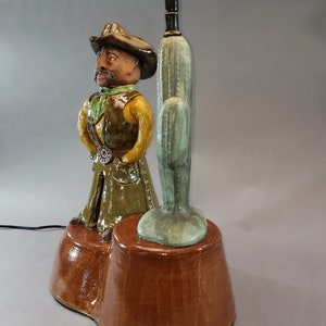 Western Cowboy Lamp  Buffalo Cowboy Lamp  Ceramic Western Lamp  Sculpture Lamp  Rustic Western Lamp   Handmade Cowboy Lamp