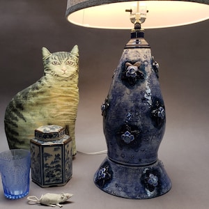 Denim Blue Handmade Ceramic Table Lamp  Boho Table Lamp  Deep Blue Art Lamp  Blue Sculpture Lamp  Blue Bedside Table Lamp