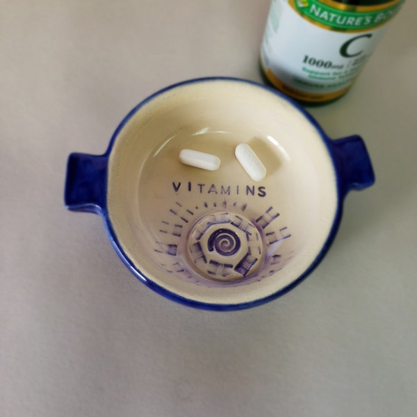 Ceramic Medication Dispenser  Pill bowl  Pill Box  Vitamin Dish  Meds Dispenser  Pill Serving Dish