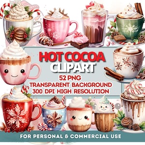 Hot Cocoa Clipart, Christmas Hot Chocolate Clipart, Cup of Cocoa Clipart, Cocoa Mug PNG, Cocoa Graphic, Hot Chocolate Clip Art  Illustration