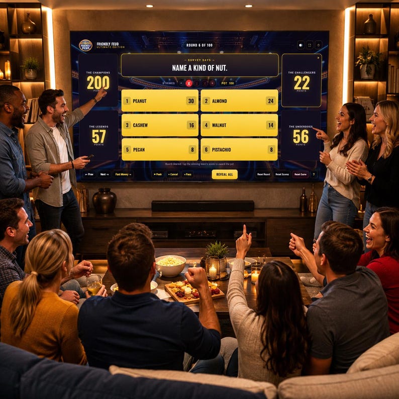 friendly feud game night family living room tv party game