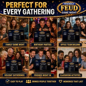 Friendly Feud Game Night party game for family game nights, birthdays, office team building, classroom activities, holiday gatherings