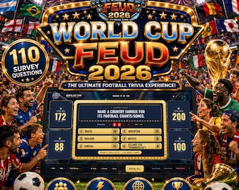 World Cup 2026 Friendly Feud Game, Interactive Soccer Trivia Games, Editable Football Party Quiz Family Customizable Sport Gameplay Download
