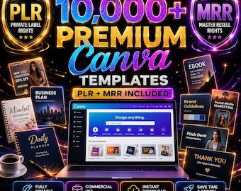 10K + bearbeitbares Bestseller Canva Vorlagen Bundle, Mega Mrr Plr Bundle, Dfy Canva Plr Packs, Verkauf auf Etsy Digital Produkt, Online Business Kit