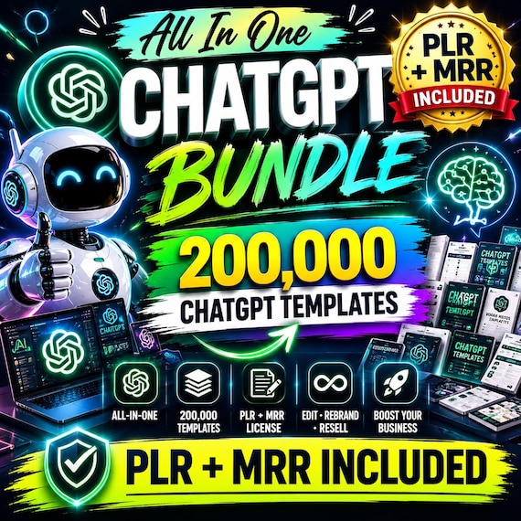 AI Digital Products Bundle, 200000+ ChatGPT Templates, PLR & MRR Bundle, ChatGPT Guide, Passive Income, Lifetime Access, Ultimate Collection