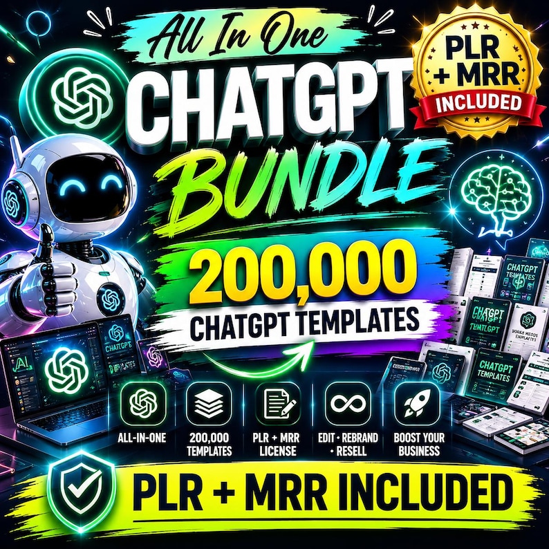Ultimate AI Digital Products Bundle with 200000 ChatGPT templates and PLR MRR license