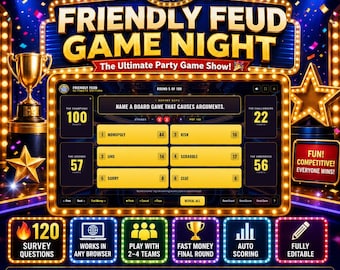 Friendly Feud Party Game Night, Interactive Browser Games, No PowerPoint Needed, Digital HTML Game for Family Game Nights & Team Building