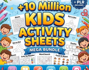 Pacchetto Mega di oltre 10 milioni di schede di attività per bambini PLR MRR / Crea e vendi libri da colorare / Pacchetto educativo per bambini / Libro Montessori Busy Book