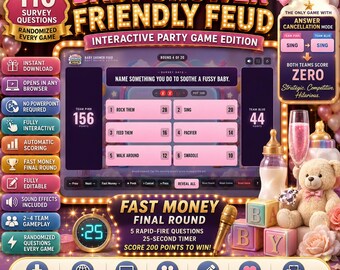 Baby Shower Friendly Feud Game, Interactive Games for Coed, Gender Reveals, sprinkles , No App Needed, Baby Trivia Activity, TV Digital Show