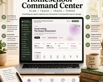 Dashboard per la pianificazione dell'istruzione domiciliare, pianificatori di lezioni modificabili, organizzatore scolastico digitale, calendario settimanale e mensile, modello per l'istruzione domiciliare.