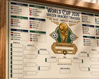 Poster stampabile in formato A1 con il tabellone del torneo di calcio dei Mondiali 2026, tabella murale vintage sul calcio, tabellone del torneo a 48 squadre, decorazione sportiva stampabile.