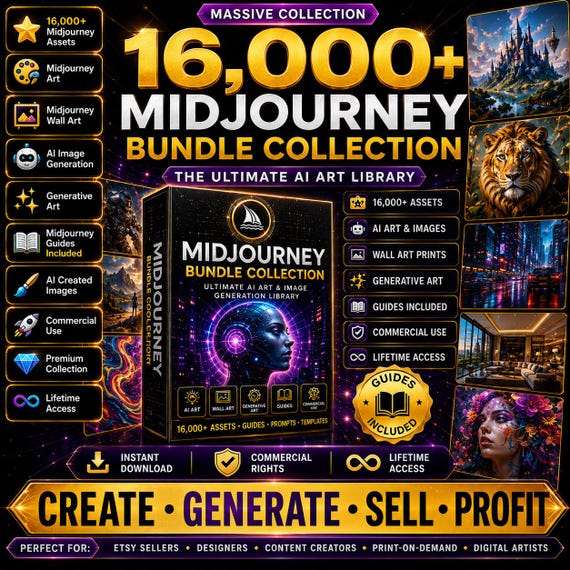 Midjourney Art Bundle, AI Generated Images, Midjourney Guides, Generative Art Collection, Mega Mrr Plr Bundle, DFY Content, Lifetime Access