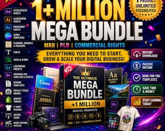 1+ Millionen Bundle, Mega Mrr Plr Packs, für Sie digitales Produkt, Verkauf auf Etsy Produkten Bestseller, DFY Inhalt, Kit für pasives Einkommen