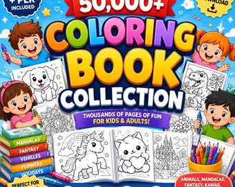 Raccolta di oltre 50.000 libri da colorare in formato PLR e MRR / Fogli di attività per bambini, pagine da colorare dell'alfabeto, prodotti digitali a download immediato