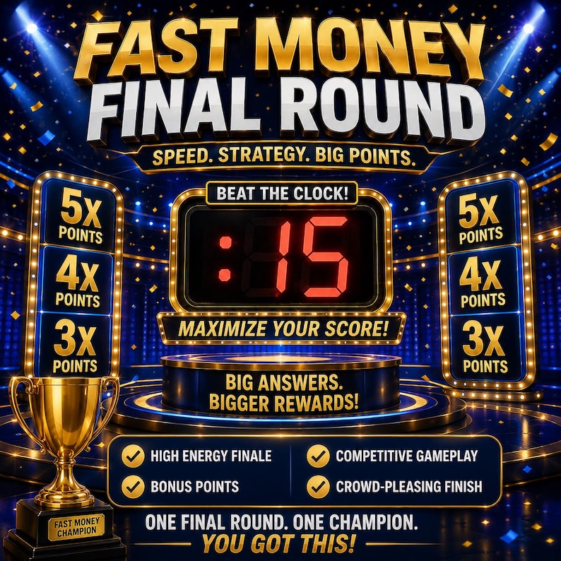 Automatic score tracking system in Friendly Feud Game Night showing real-time score updates and easy game hosting without manual calculation