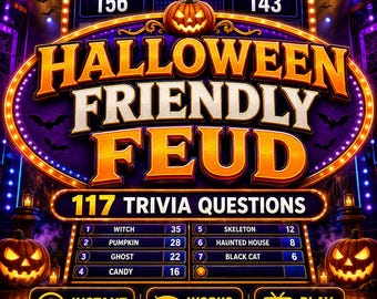 Gioco di Halloween a quiz, gioco interattivo a tema Halloween per feste, giochi per riunioni di famiglia, gameplay spettrale personalizzabile, quiz HTML con download immediato